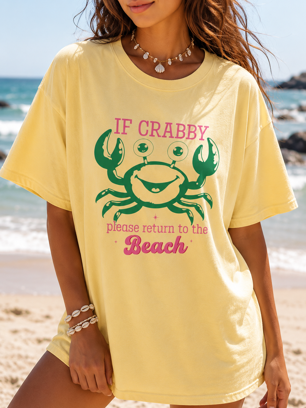 Crabby Beach Graphic Tee | Coastal Summer Comfort Colors Shirt | Trendy Beach Lover T-Shirt | Beachy T-Shirt