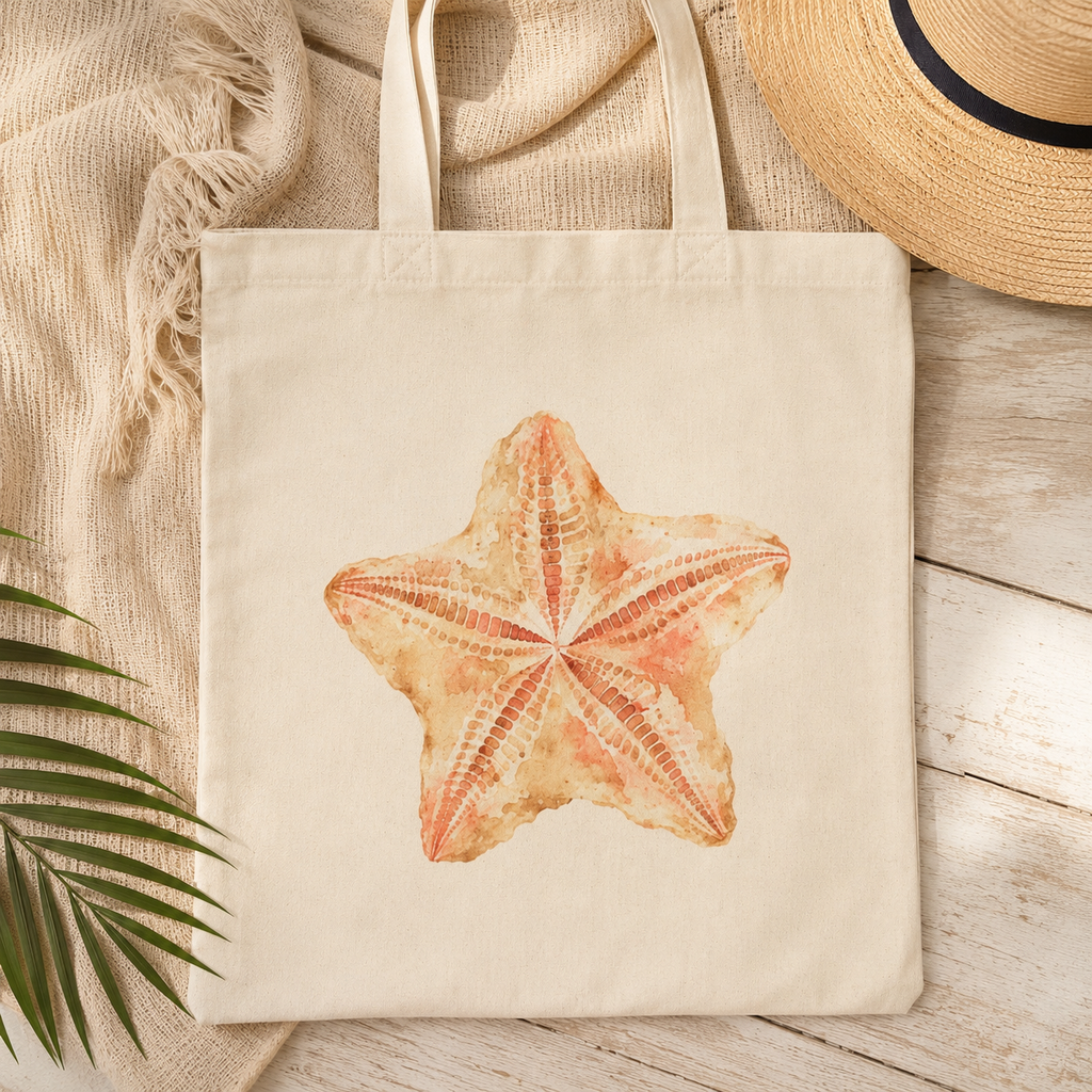 Coastal Starfish Tote Bag | Beach Aesthetic Canvas Bag for Summer | Vacation & Everyday Carry Bag | Beachy Cotton Grocery & Market Tote
