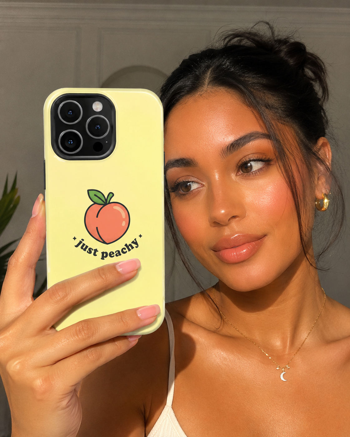 Just Peachy Aesthetic Phone Case | Cute Peach iPhone & Samsung Galaxy Case | Trendy Summer Glossy Protective Cover | Peach Protective Tough Case