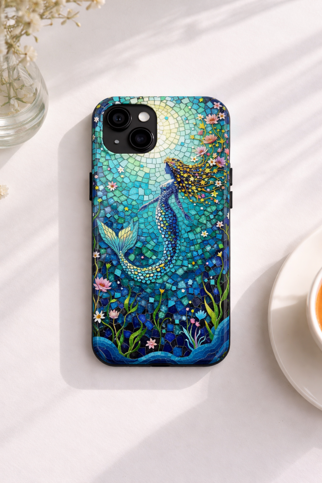 Mosaic Mermaid Phone Case | Ocean Beach Aesthetic iPhone Case | Coastal Sea Glass Samsung Galaxy Case