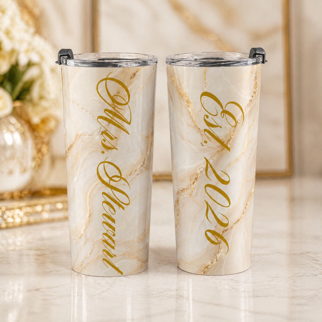 Personalized Bride Tumbler | Custom Mrs Name Marble Cup | Bridal Shower Gift | Wedding Gift for Bride| Future Mrs Tumbler | Insulated Travel Cup