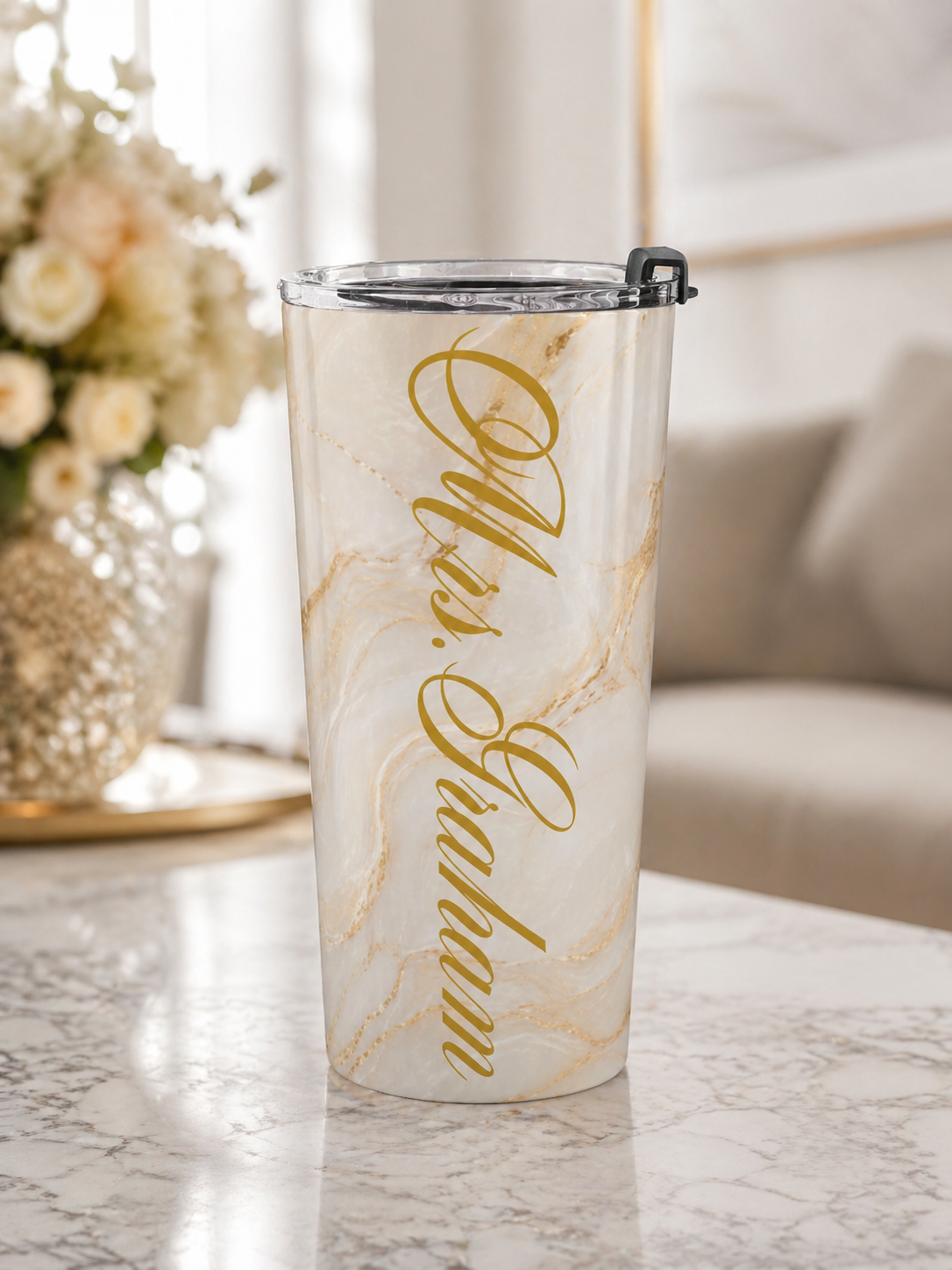 Personalized Bride Tumbler | Custom Mrs Name Marble Cup | Bridal Shower Gift | Wedding Gift for Bride| Future Mrs Tumbler | Insulated Travel Cup