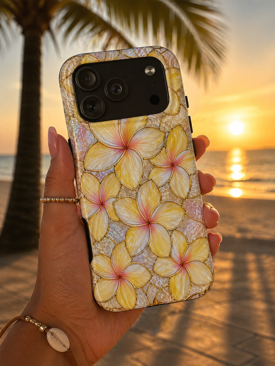 Luxury Plumeria Phone Case | Yellow & Pink Stained Glass Samsung Cover | Glossy Protective Case for iPhone & Samsung | Tough Phone Case | Tropical Floral Protective Cover