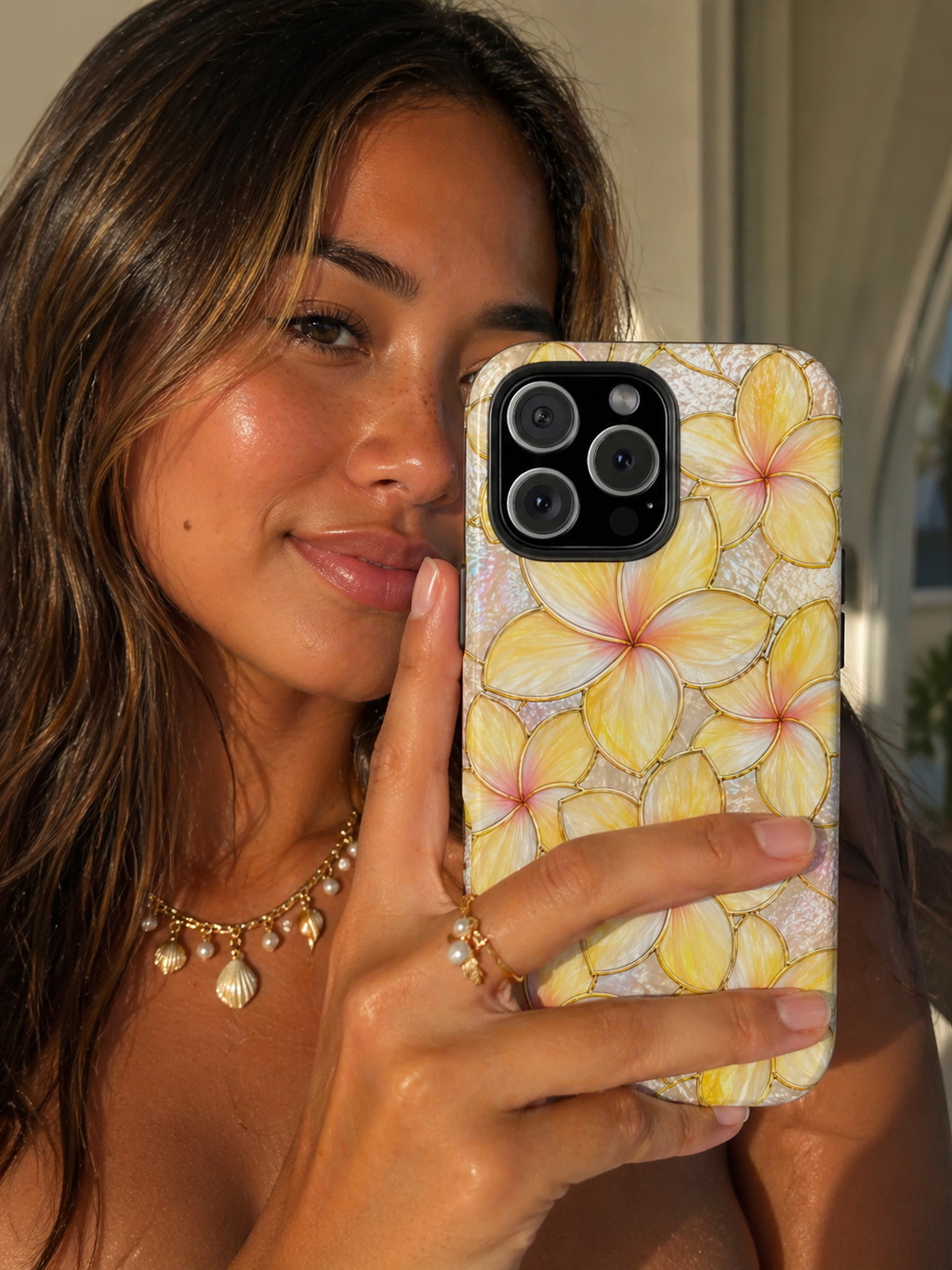 Luxury Plumeria Phone Case | Yellow & Pink Stained Glass Samsung Cover | Glossy Protective Case for iPhone & Samsung | Tough Phone Case | Tropical Floral Protective Cover