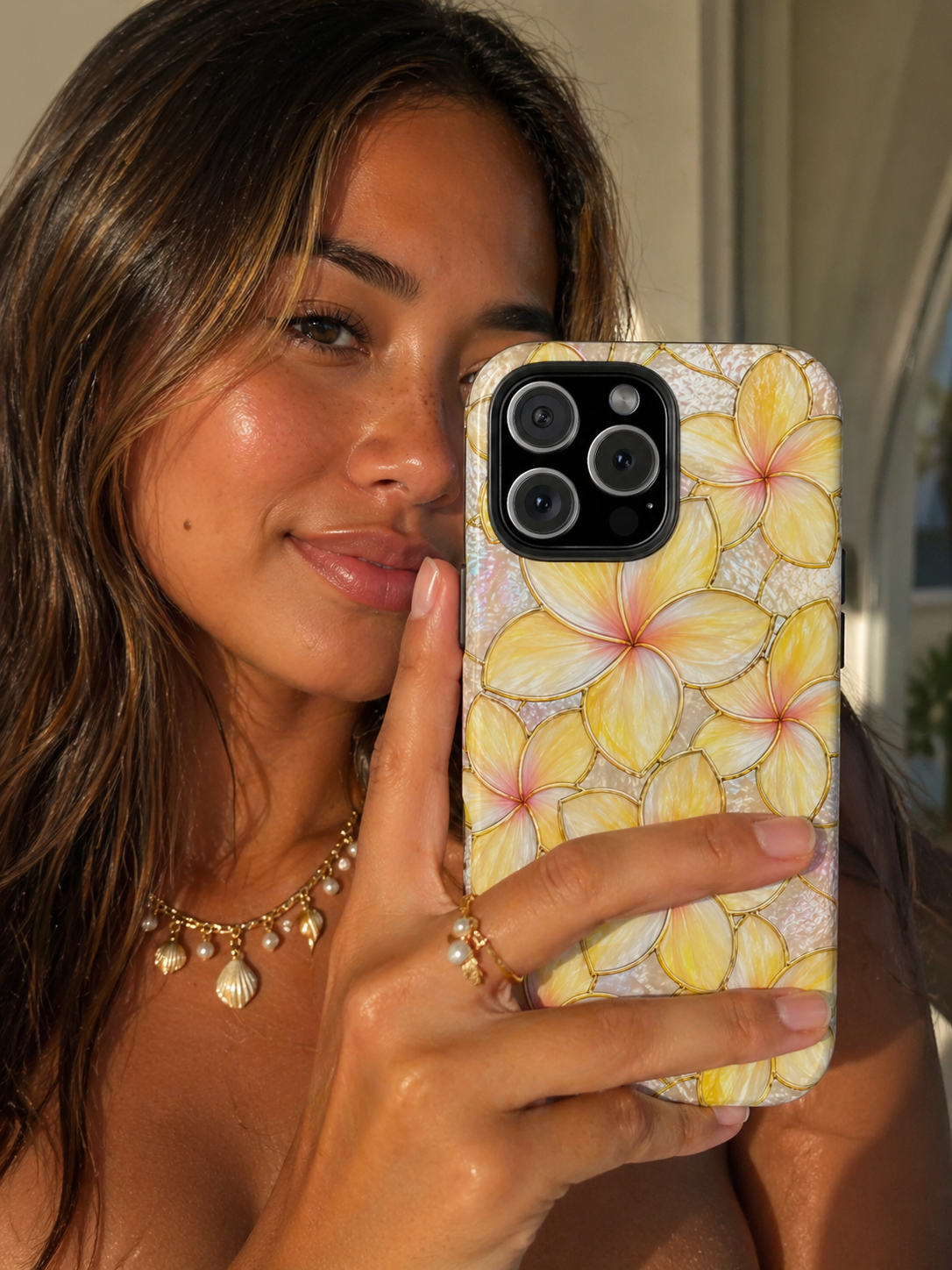 Luxury Plumeria Phone Case | Yellow & Pink Stained Glass Samsung Cover | Glossy Protective Case for iPhone & Samsung | Tough Phone Case | Tropical Floral Protective Cover
