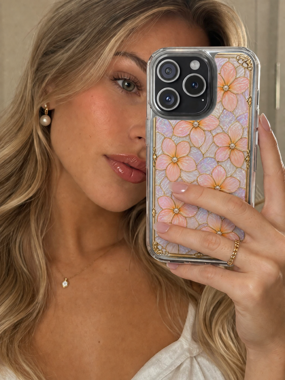 Luxury Pastel Plumeria Clear Phone Case | Stained Glass Floral iPhone Case | Shockproof Slim Transparent Cover