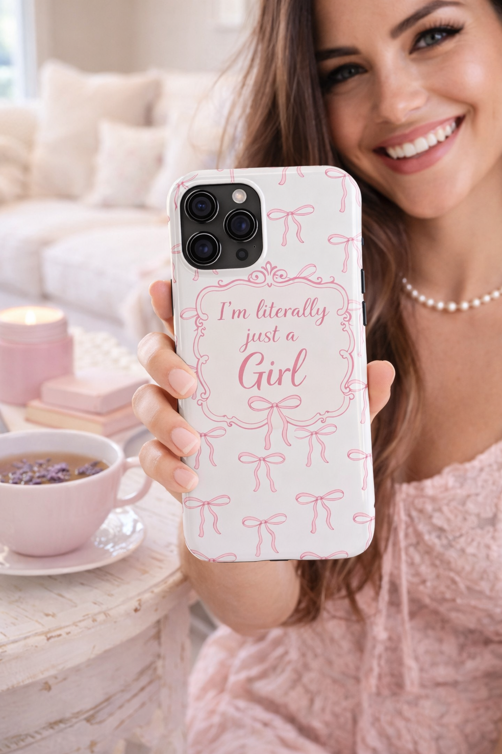 Coquette Bow iPhone Case | I’m Literally Just a Girl  Aesthetic Phone Case | Girly Soft Girl Trend Cover| Pink Bow Protective Cover