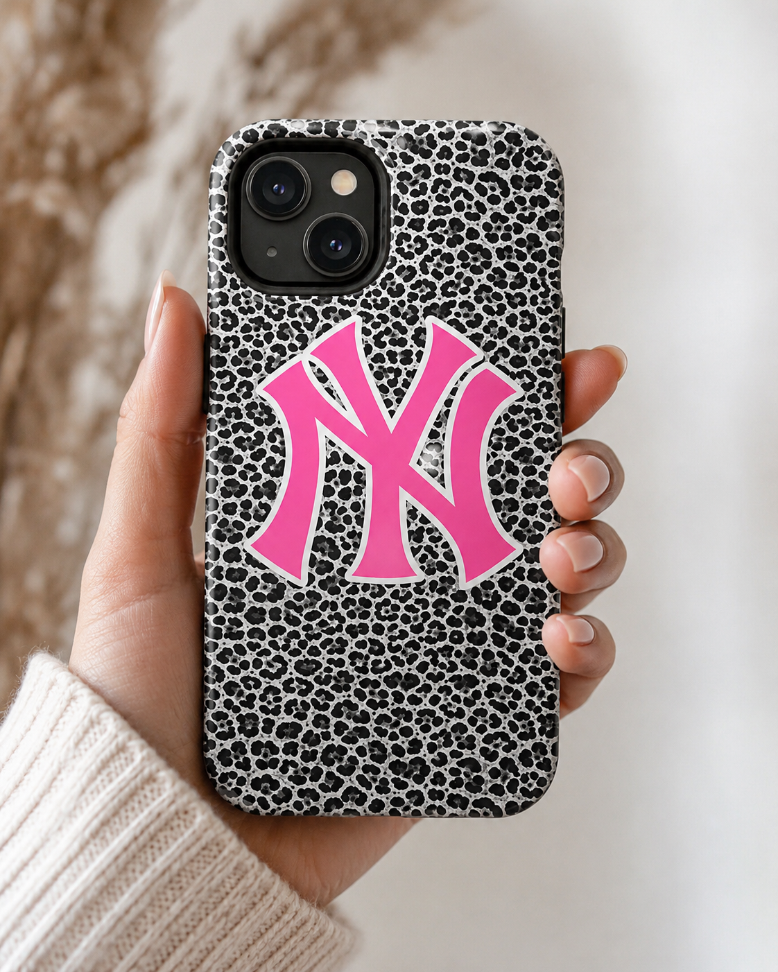 Pink NY Leopard Print Phone Case | Trendy Aesthetic iPhone & Samsung Case | Cute Girly Animal Print Cover