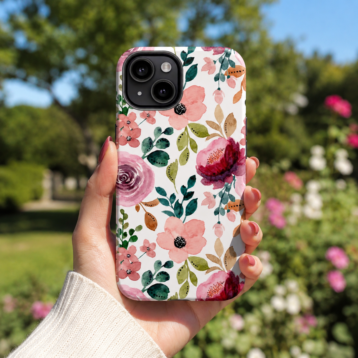 Floral Watercolor Phone Case for iPhone & Samsung | Pink Cottagecore Tough Case | Shockproof Protective Cute Floral Cover | Samsung Phone Cover