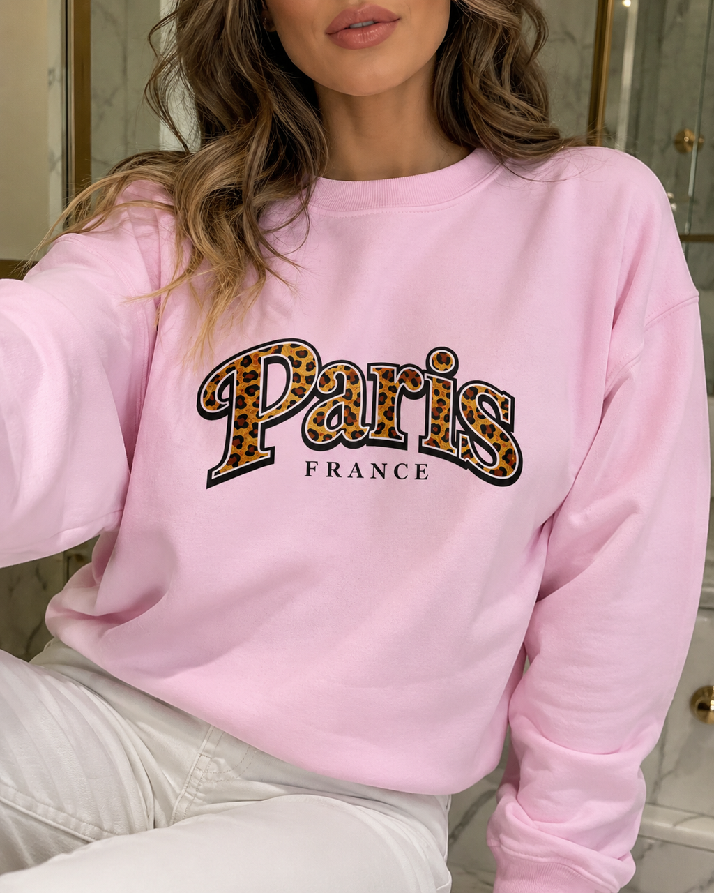 Paris Leopard Print Crewneck Sweatshirt | Trendy Parisian Crewneck Pullover | Cozy Aesthetic Graphic Sweatshirt for Women