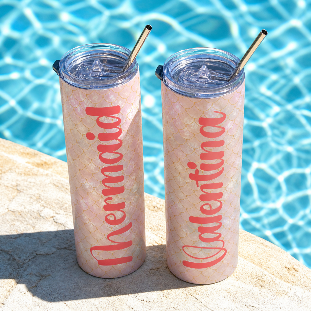 Personalized Mermaid Scales Tumbler | Custom Name Skinny Tumbler 20oz | Pearly Gold Aesthetic Insulated Cup | Beach Summer Gift for Her