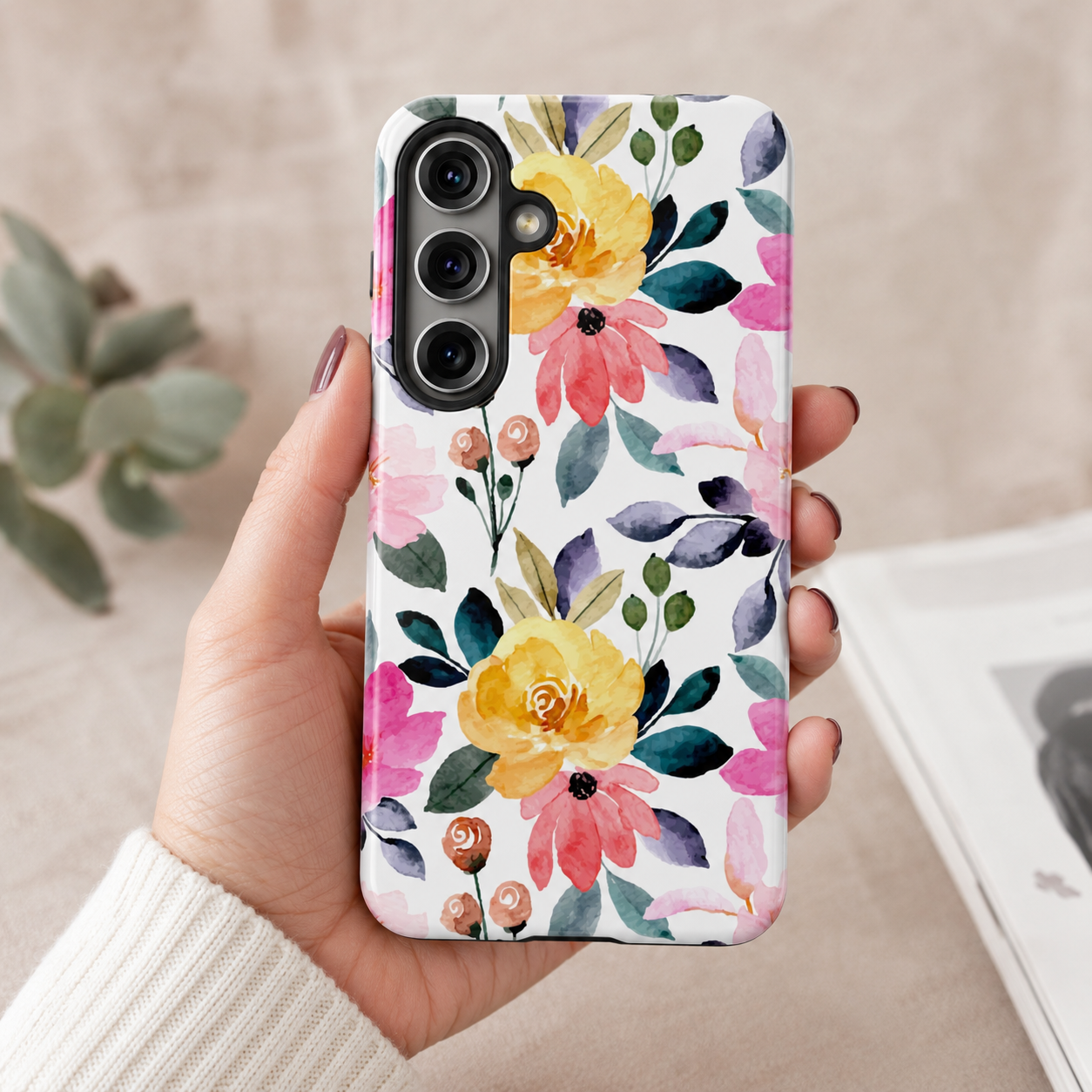 Floral Phone Case for iPhone & Samsung | Pink & Yellow Wildflower Protective Case | Feminine Cottagecore Garden Phone Cover | Tough Phone Case