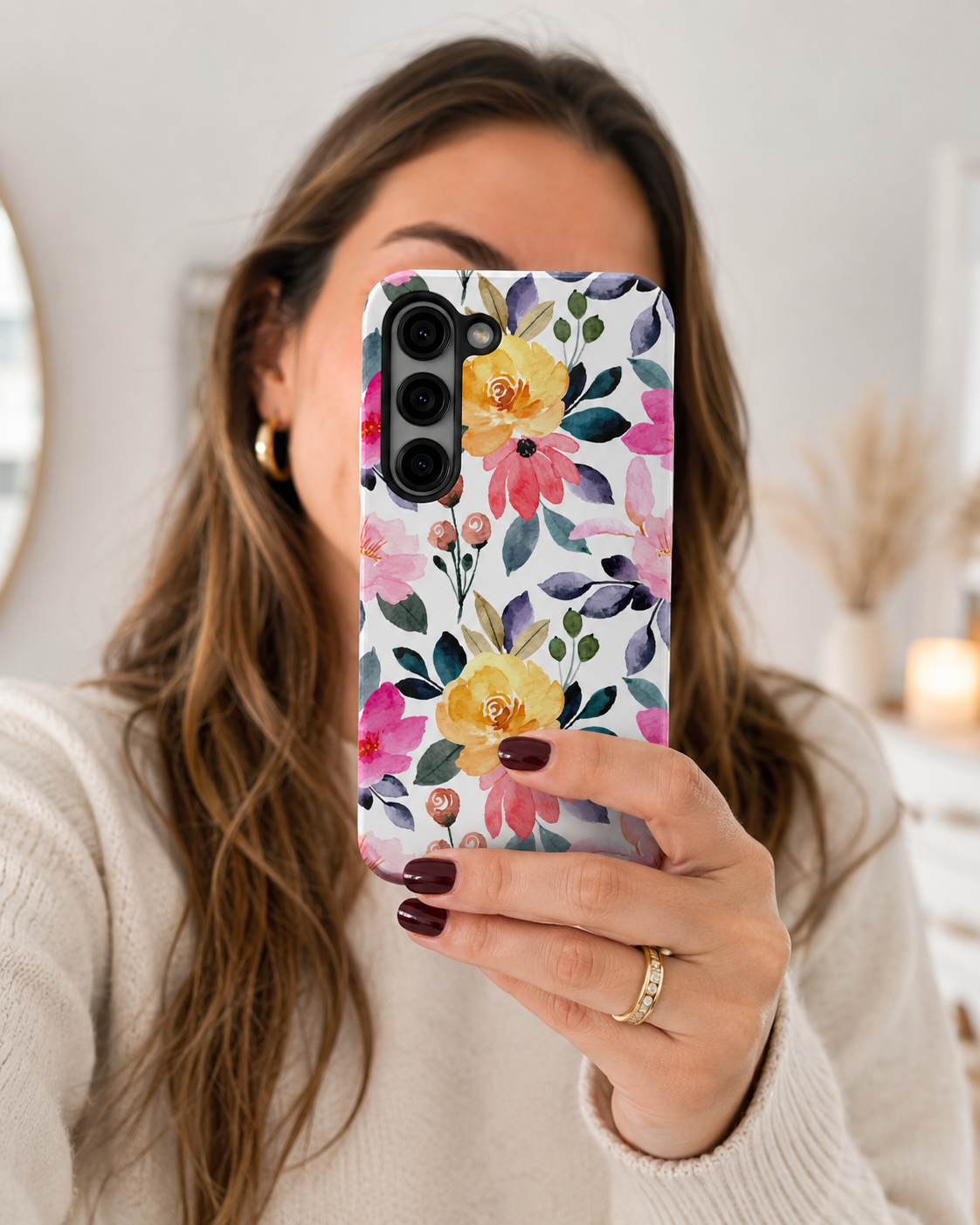 Floral Phone Case for iPhone & Samsung | Pink & Yellow Wildflower Protective Case | Feminine Cottagecore Garden Phone Cover | Tough Phone Case