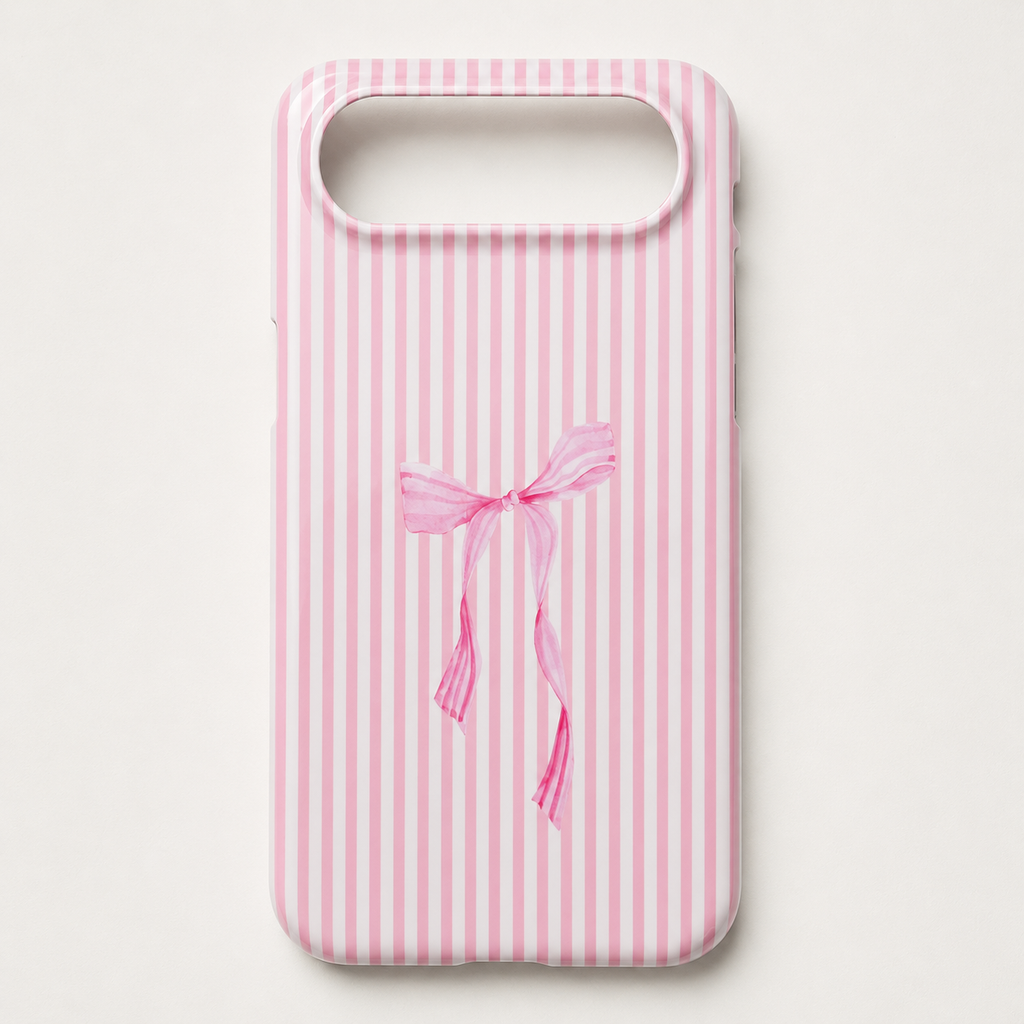Pink Coquette Bow Phone Case | Cute Pink Stripe Aesthetic iPhone & Samsung Case | Feminine Girly Protective Phone Cover