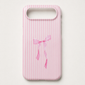 Pink Coquette Bow Phone Case | Cute Pink Stripe Aesthetic iPhone & Samsung Case | Feminine Girly Protective Phone Cover