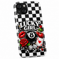 Lucky Girl 8 Ball Phone Case | Black & White Checkerboard Aesthetic | Casino Chic, Cherry & Rose | Glossy Tough Case for iPhone & Samsung