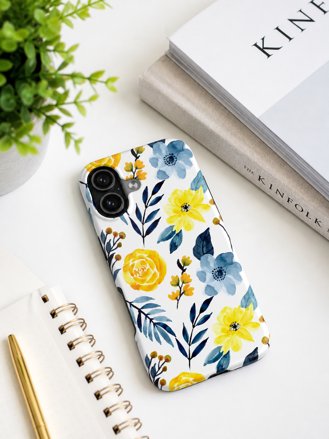Yellow & Blue Watercolor Floral Phone Case | Cottagecore Botanical iPhone & Samsung Tough Case | Feminine Aesthetic Flower Cover