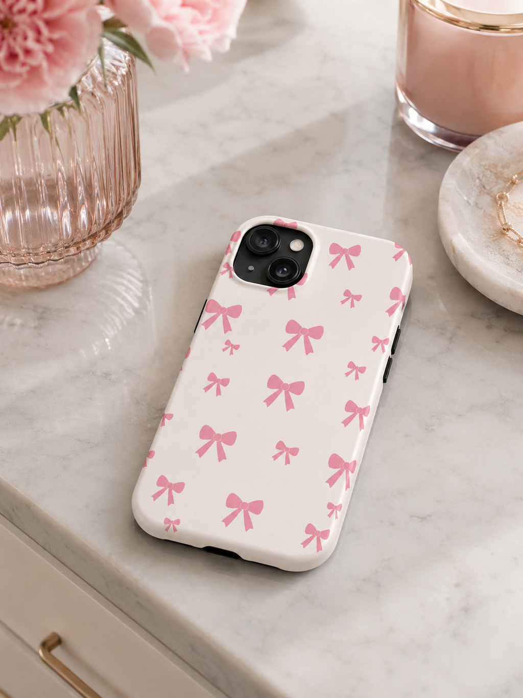 Coquette Pink Bow Phone Case for iPhone & Samsung | Cute Aesthetic Protective Tough Case | Protective Phone Cover