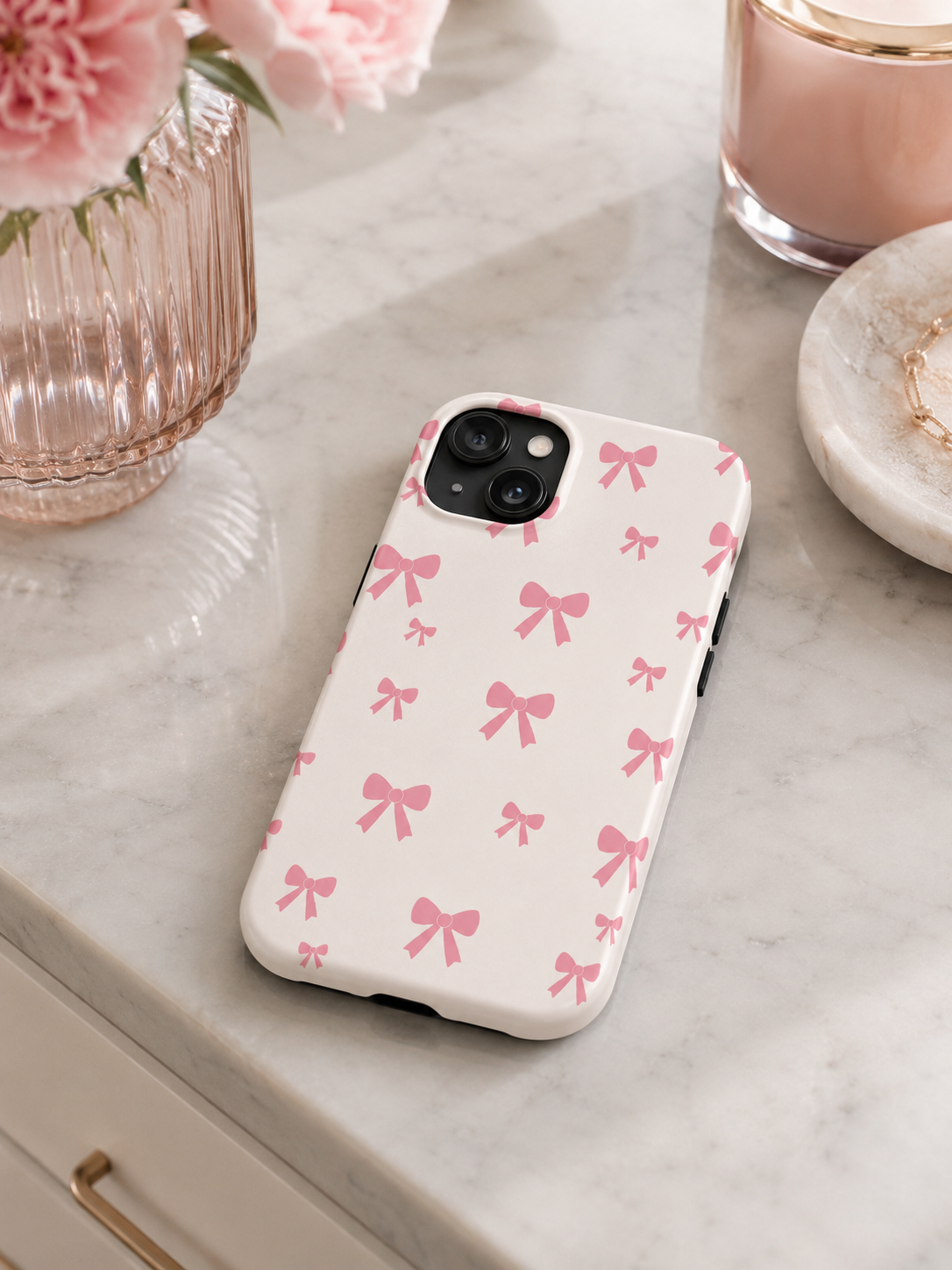 Coquette Pink Bow Phone Case for iPhone & Samsung | Cute Aesthetic Protective Tough Case | Protective Phone Cover