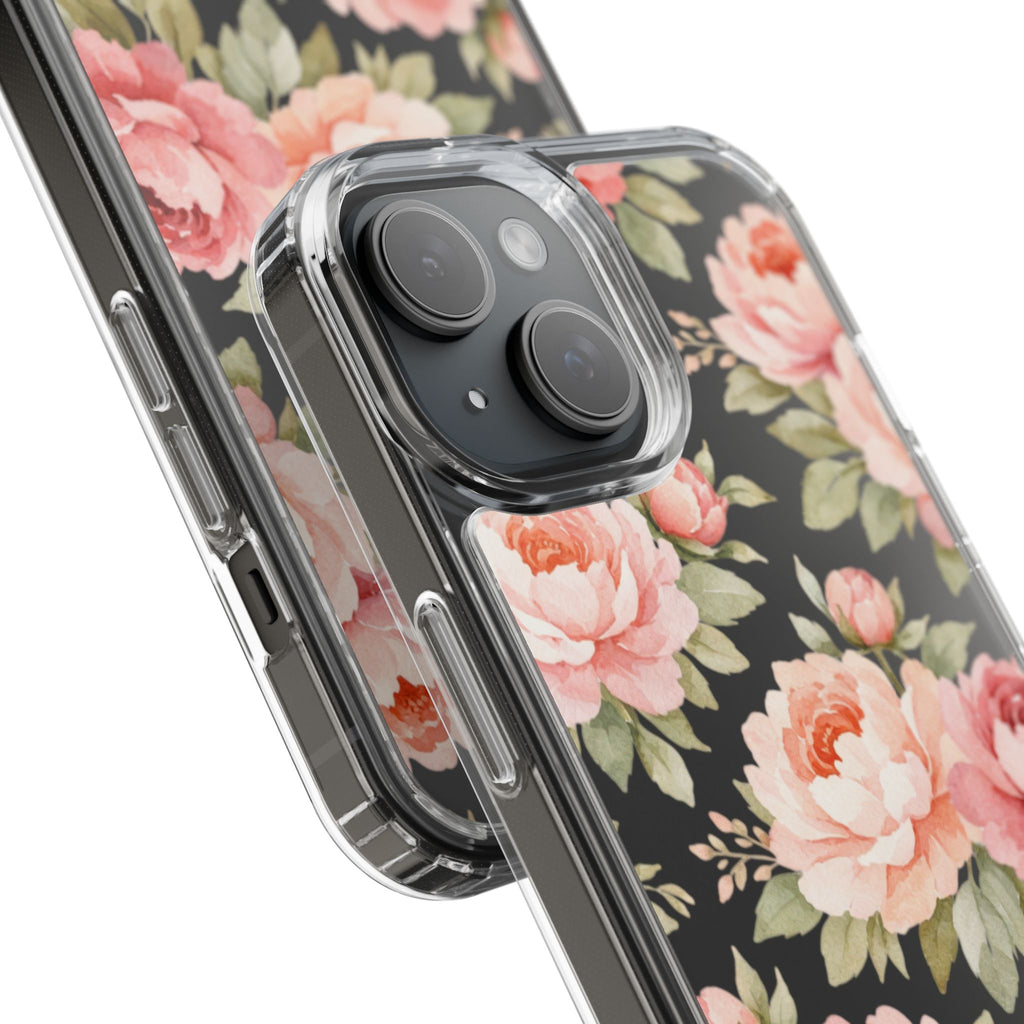 Peony Clear Phone Case | Elegant Floral Clear Phone Case for iPhone & Samsung | Pink Peony Aesthetic Glossy Protective Cover