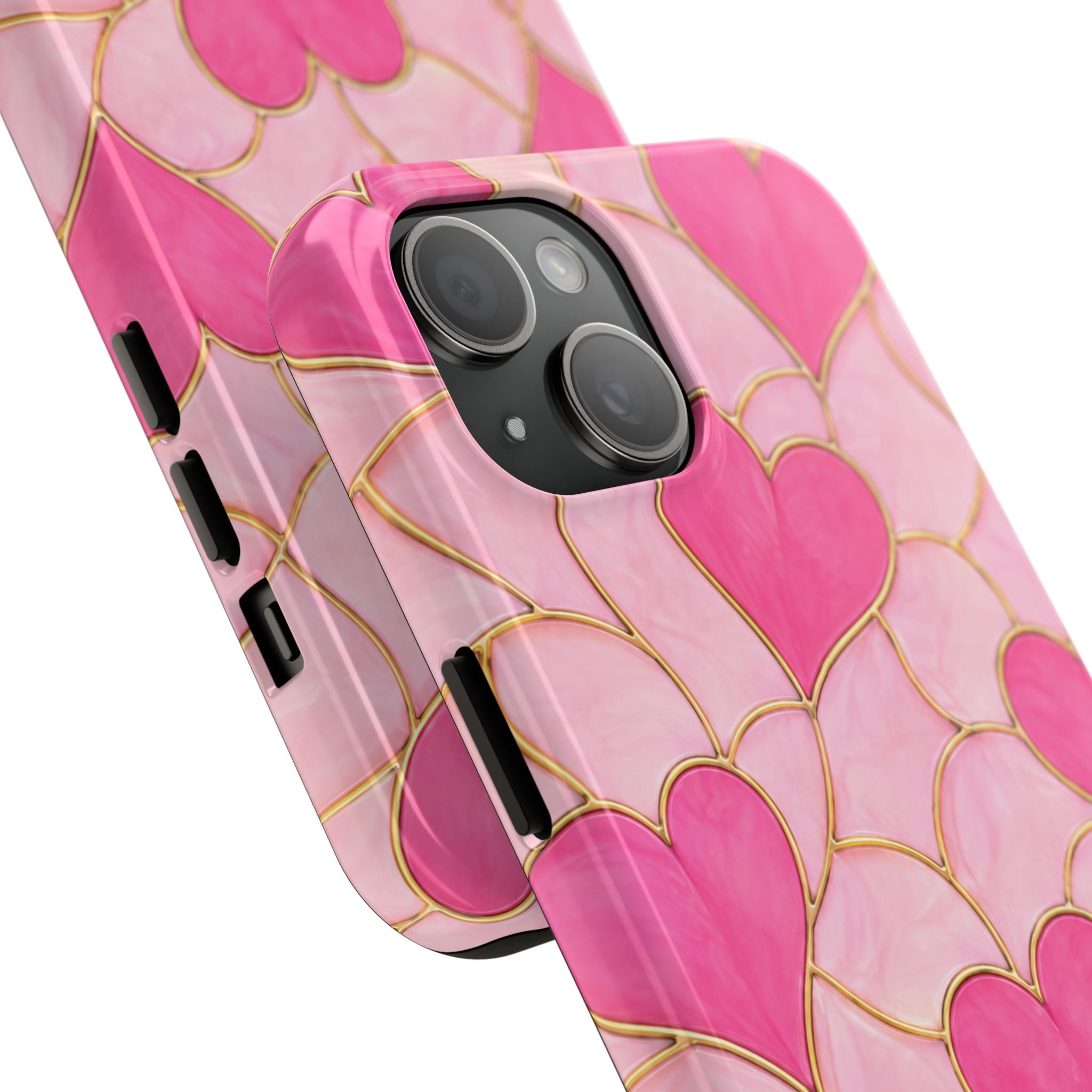 Pink Heart Faux Stained Glass Phone Case | Cute Valentine’s Day iPhone & Samsung Case | Girly Pink Hearts Aesthetic Protective Cover
