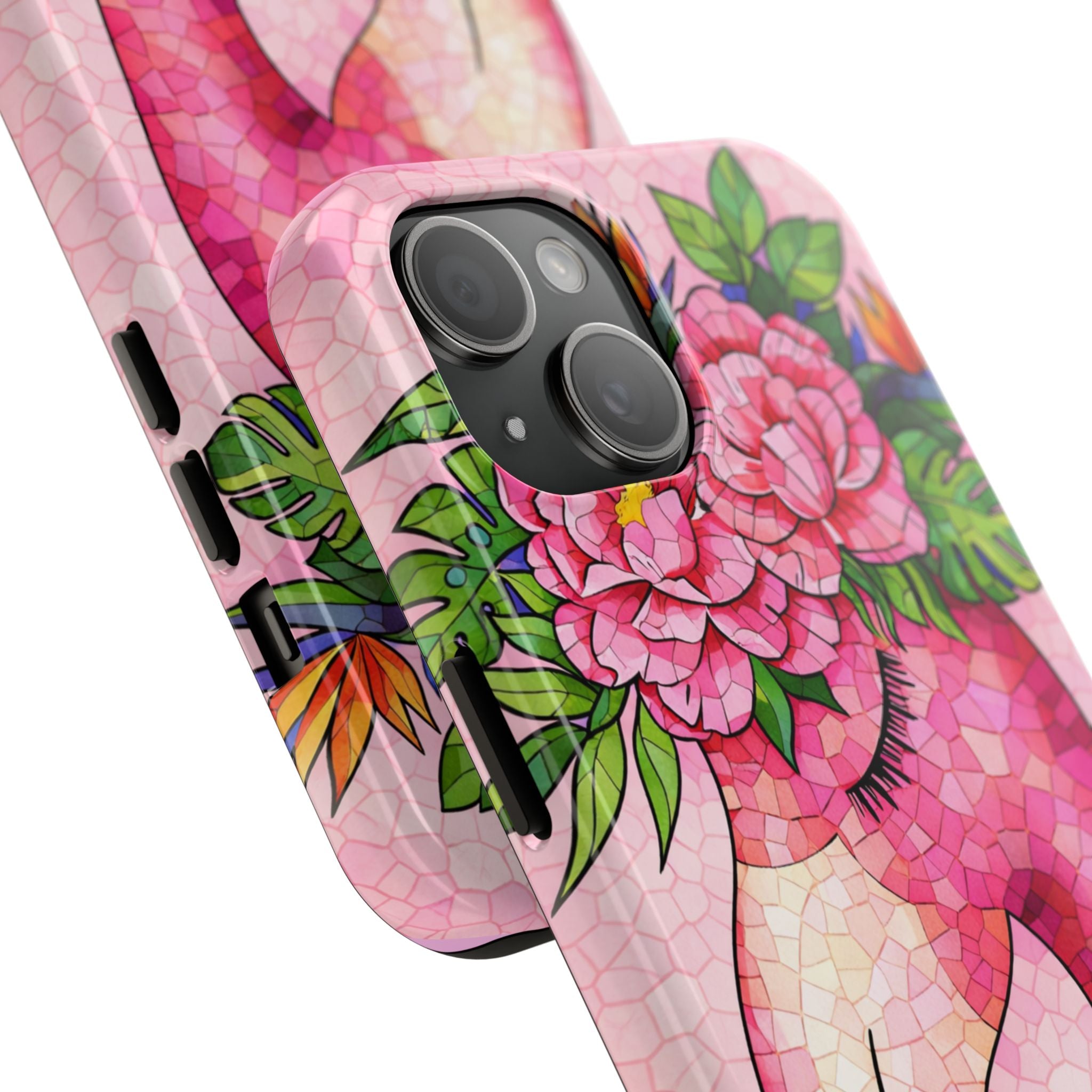 Pink Flamingo Mosaic Phone Case | Tropical Miami Vibes Floral Tough Case for iPhone | Pink Floral Tough Phone Case | Durable Mosaic iPhone Case