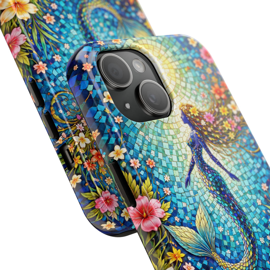 Mermaid Mosaic Phone Case | Coastal Ocean Floral Tough Case | Beach Lover iPhone & Samsung Cover | Tropical Mermaid Aesthetic Gift