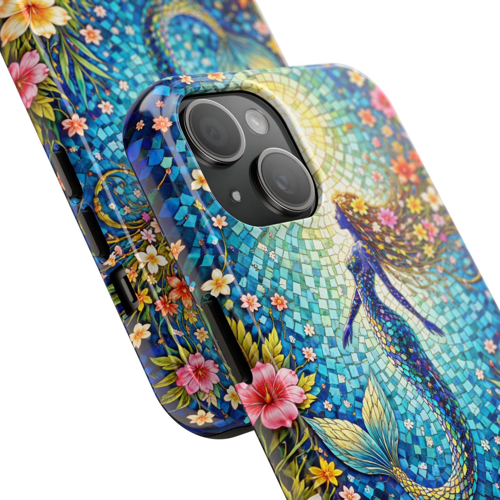 Mermaid Mosaic Phone Case | Coastal Ocean Floral Tough Case | Beach Lover iPhone & Samsung Cover | Tropical Mermaid Aesthetic Gift
