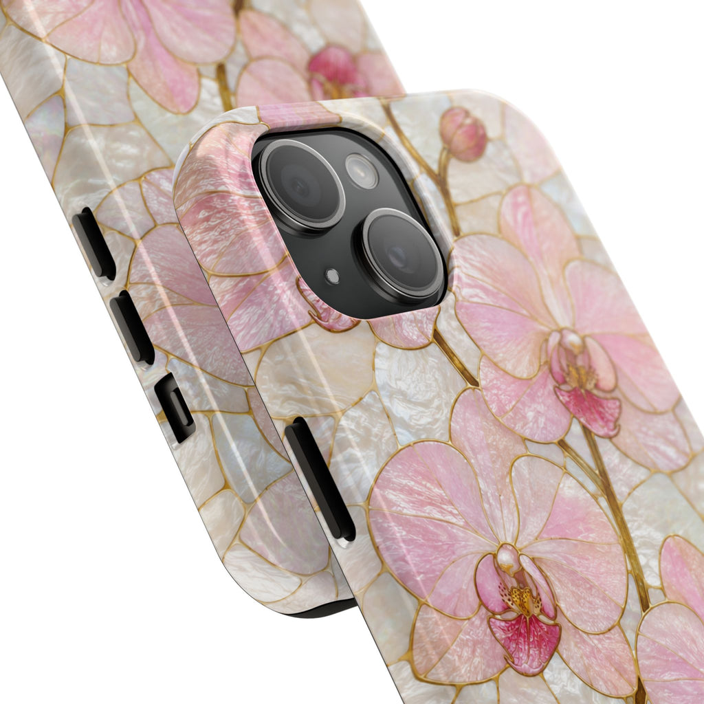 Pink Orchid Stained Glass Tough Phone Case |  Floral Glossy Protective Cover for iPhone & Samsung Galaxy | Tough Phone Case | Floral Protective iPhone Cover