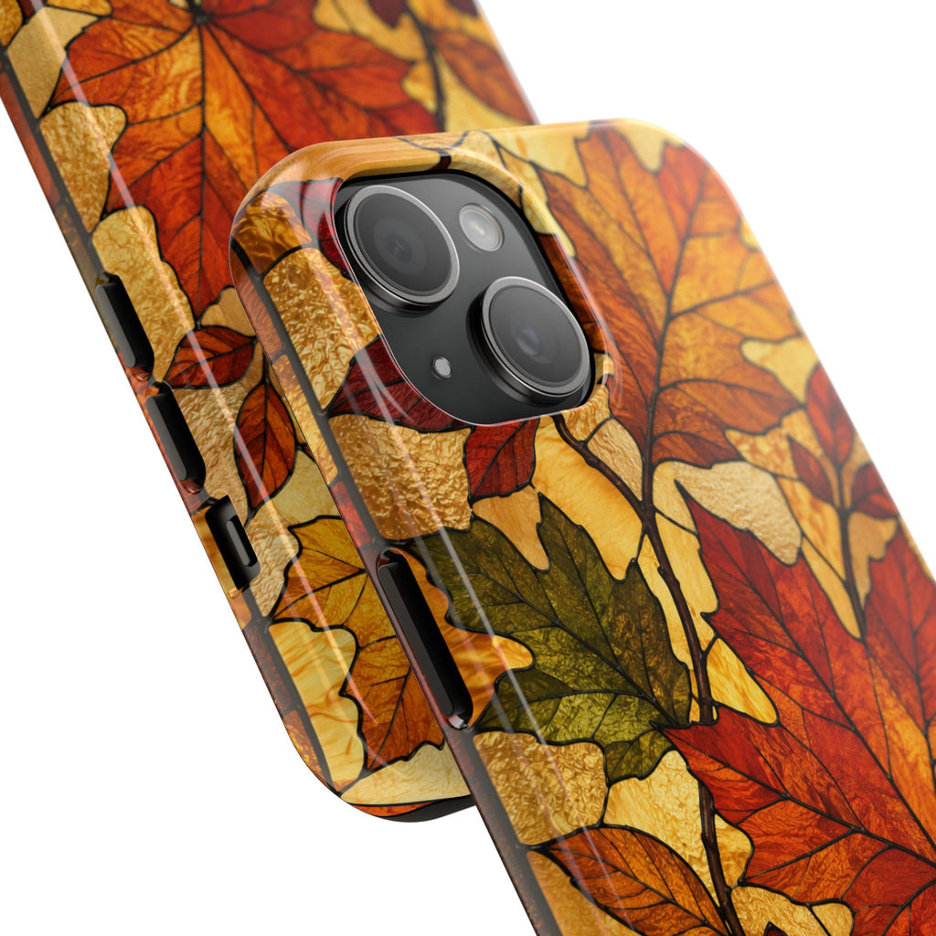 Autumn Leaves Phone Case | Stained Glass Fall Foliage Tough Case for iPhone & Samsung | Cozy Fall Aesthetic Protective Cover