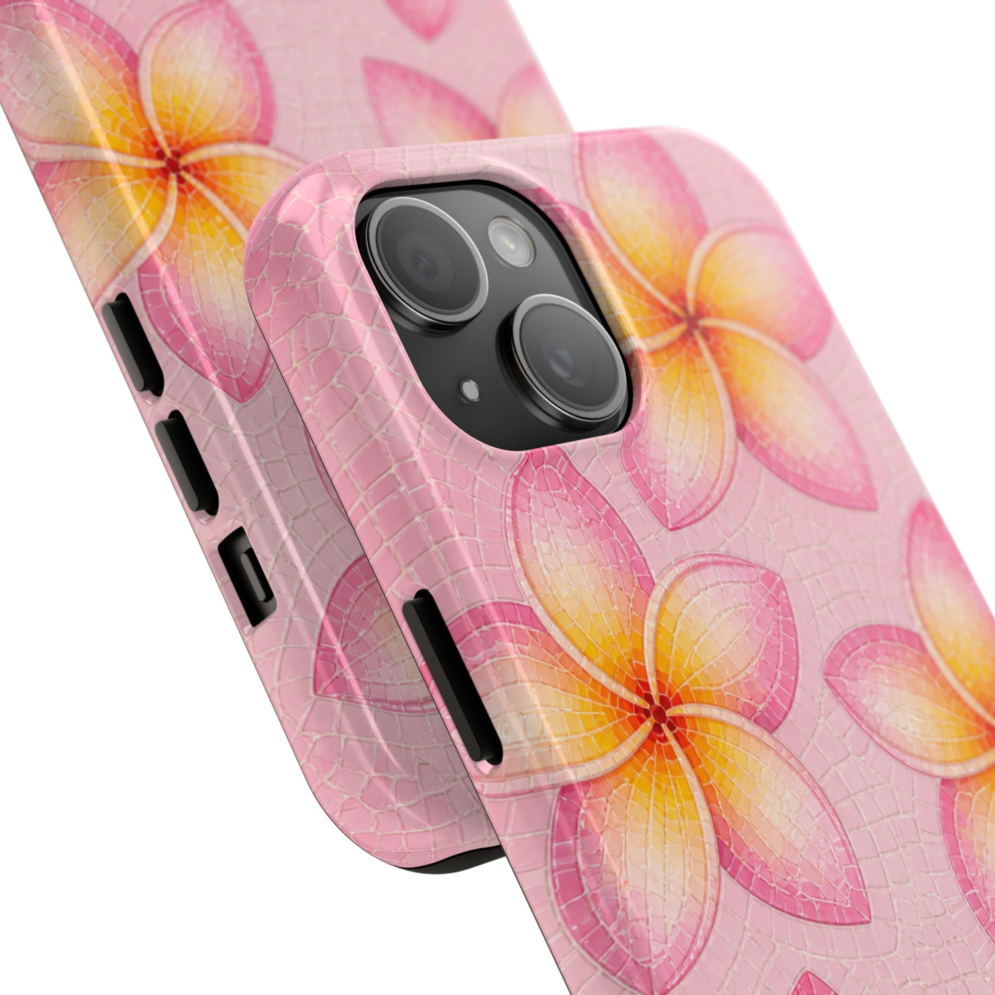 Pink Plumeria Stained Glass Phone Case | Tropical Floral Mosaic iPhone 17 case | Cute Aesthetic Tough Case for iPhone & Samsung