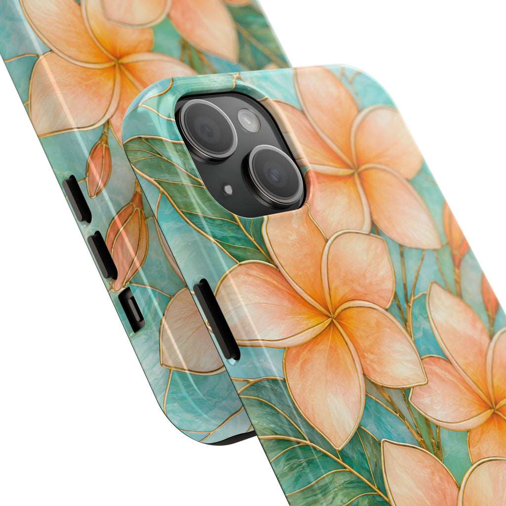 Tropical Plumeria Phone Case | Peach Floral Summer iPhone Case | Aesthetic Beachy Protective Case | Cute Coastal Floral Cover | Floral Protective Cover