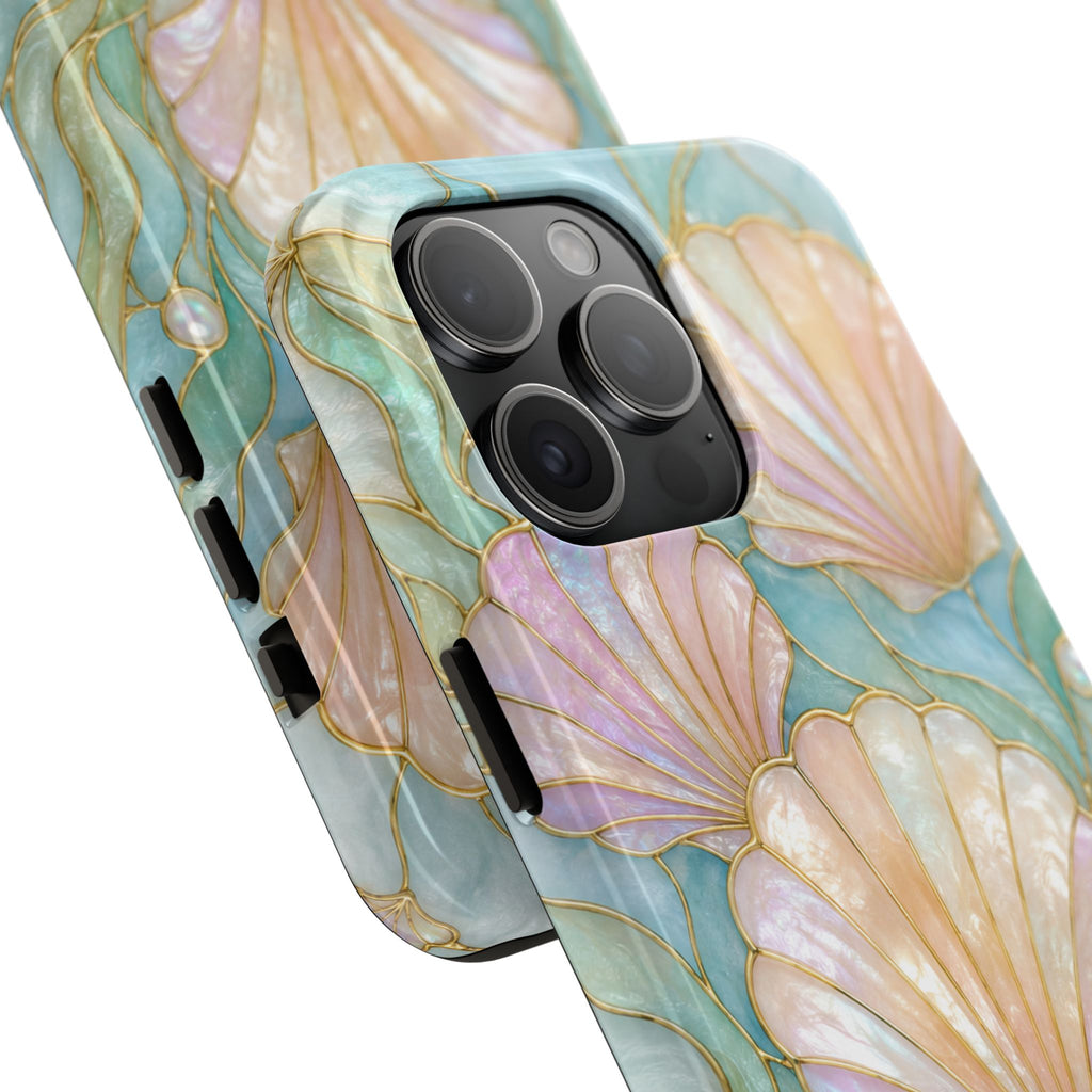 Pastel Seashell Phone Case | Faux Stained Glass Ocean Aesthetic Case for iPhone & Samsung | Cute Beachy Coastal Cover | Ocean Beach Vibes