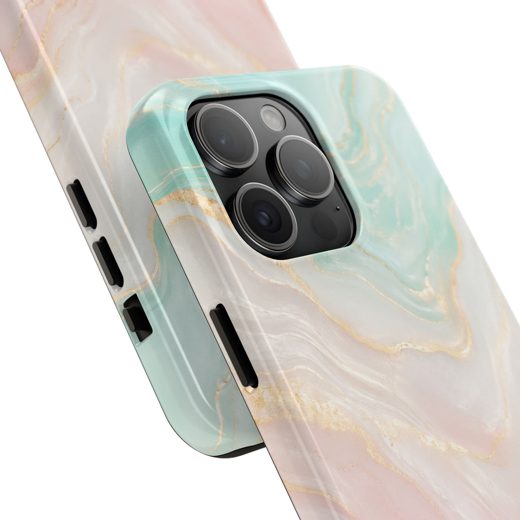 Pastel Marble Phone Case | Mint Green & Blush Pink Gold Vein Case | Aesthetic Tough Protective Case for iPhone & Samsung | iPhone Cover