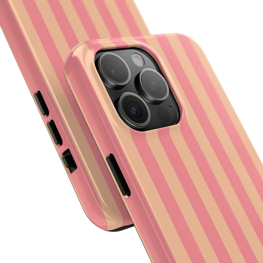 Personalized Pink & Peach Striped Phone Case | Custom Name iPhone & Samsung Case | Cute Preppy Aesthetic Protective Cover