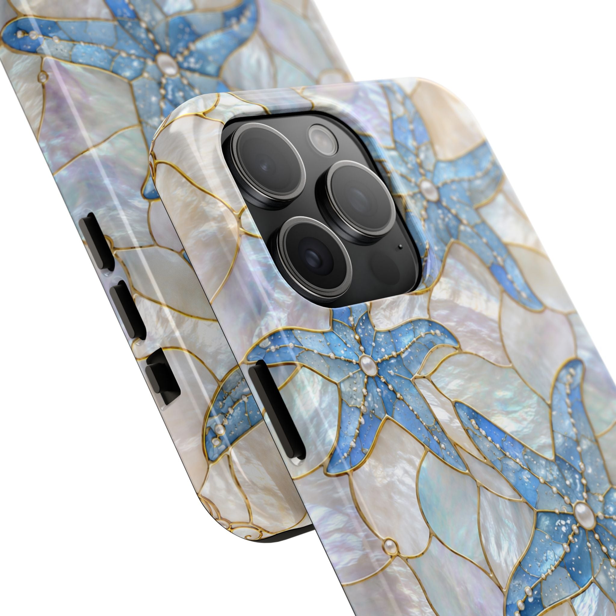 Blue Starfish Faux Stained Glass Phone Case | Coastal Aesthetic iPhone & Samsung Case | Beachy Ocean Case | Mosaic Coastal Protective Phone Cover