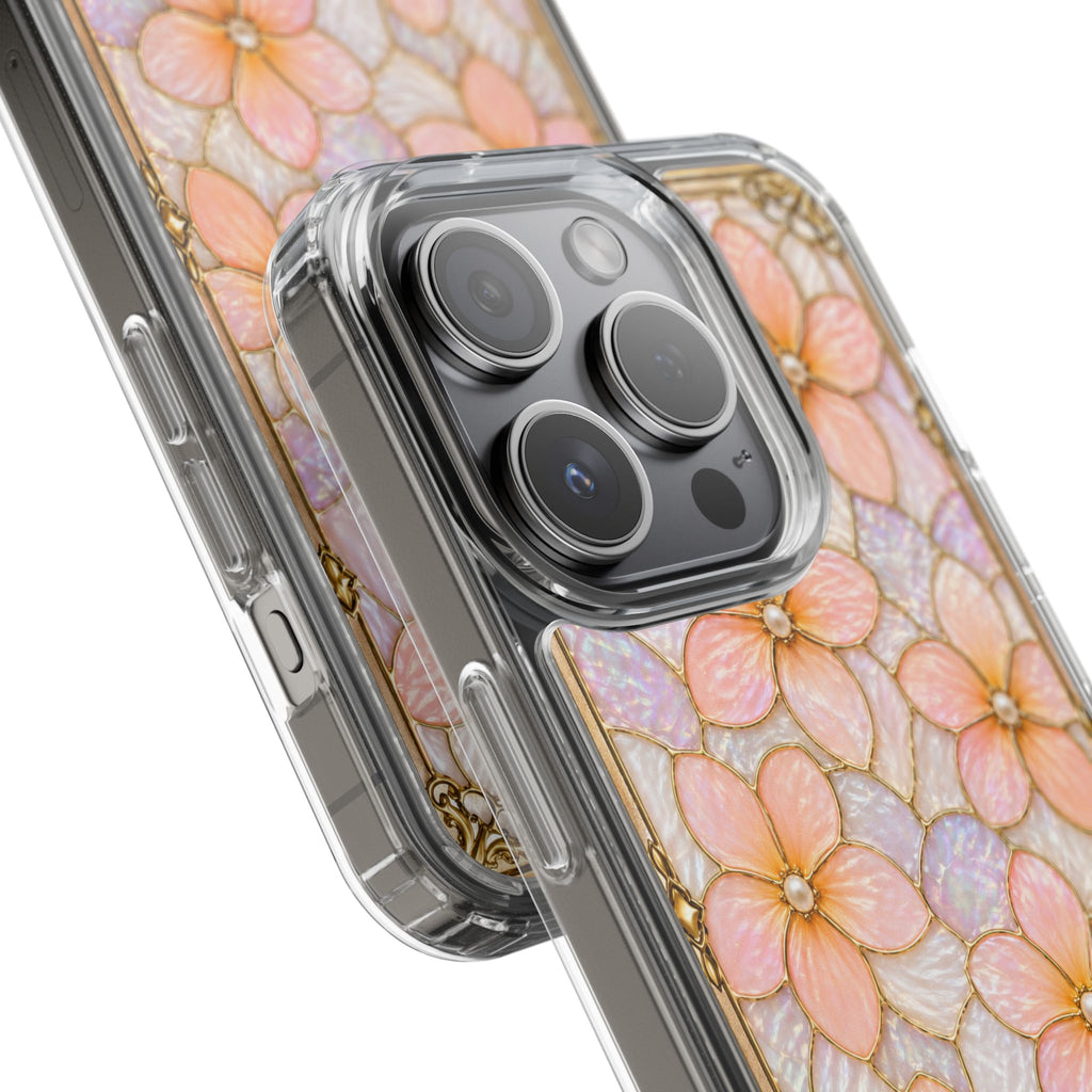 Luxury Pastel Plumeria Clear Phone Case | Stained Glass Floral iPhone Case | Shockproof Slim Transparent Cover