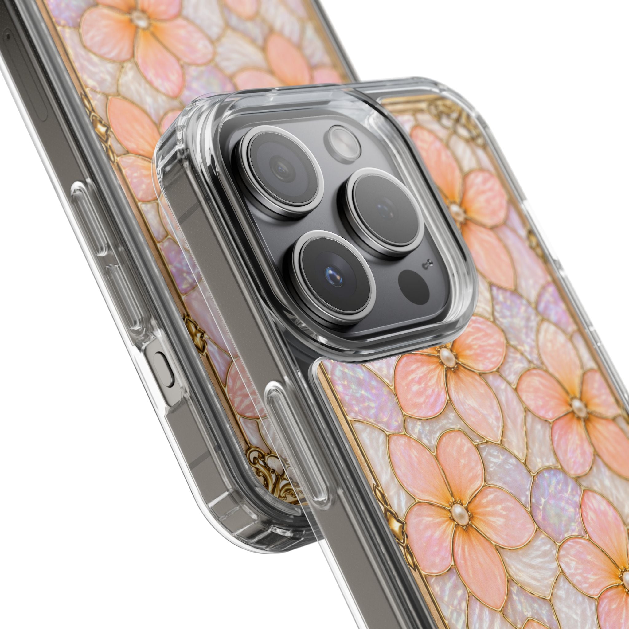 Luxury Pastel Plumeria Clear Phone Case | Stained Glass Floral iPhone Case | Shockproof Slim Transparent Cover