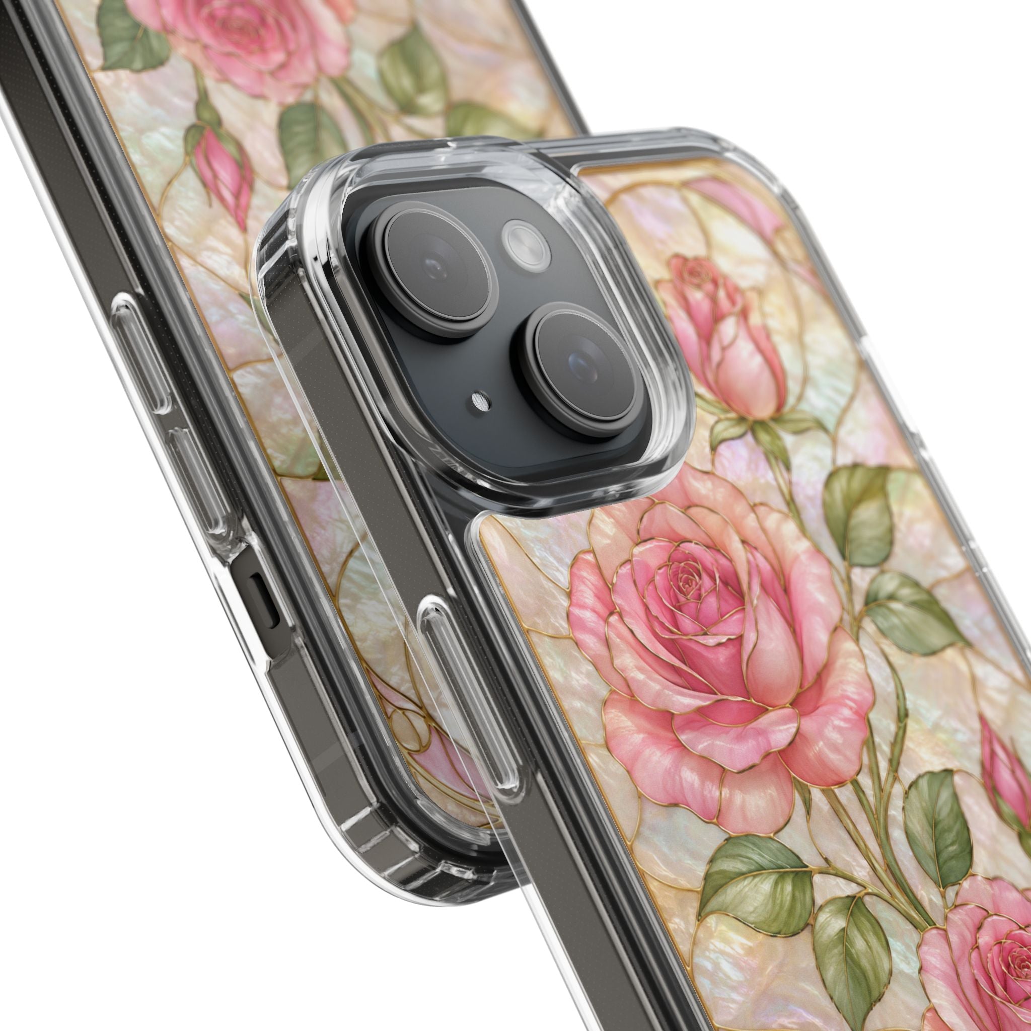 Pink Rose Stained Glass Clear Phone Case | Floral iPhone Case | Elegant Coquette Protective Cover | Gift for Her