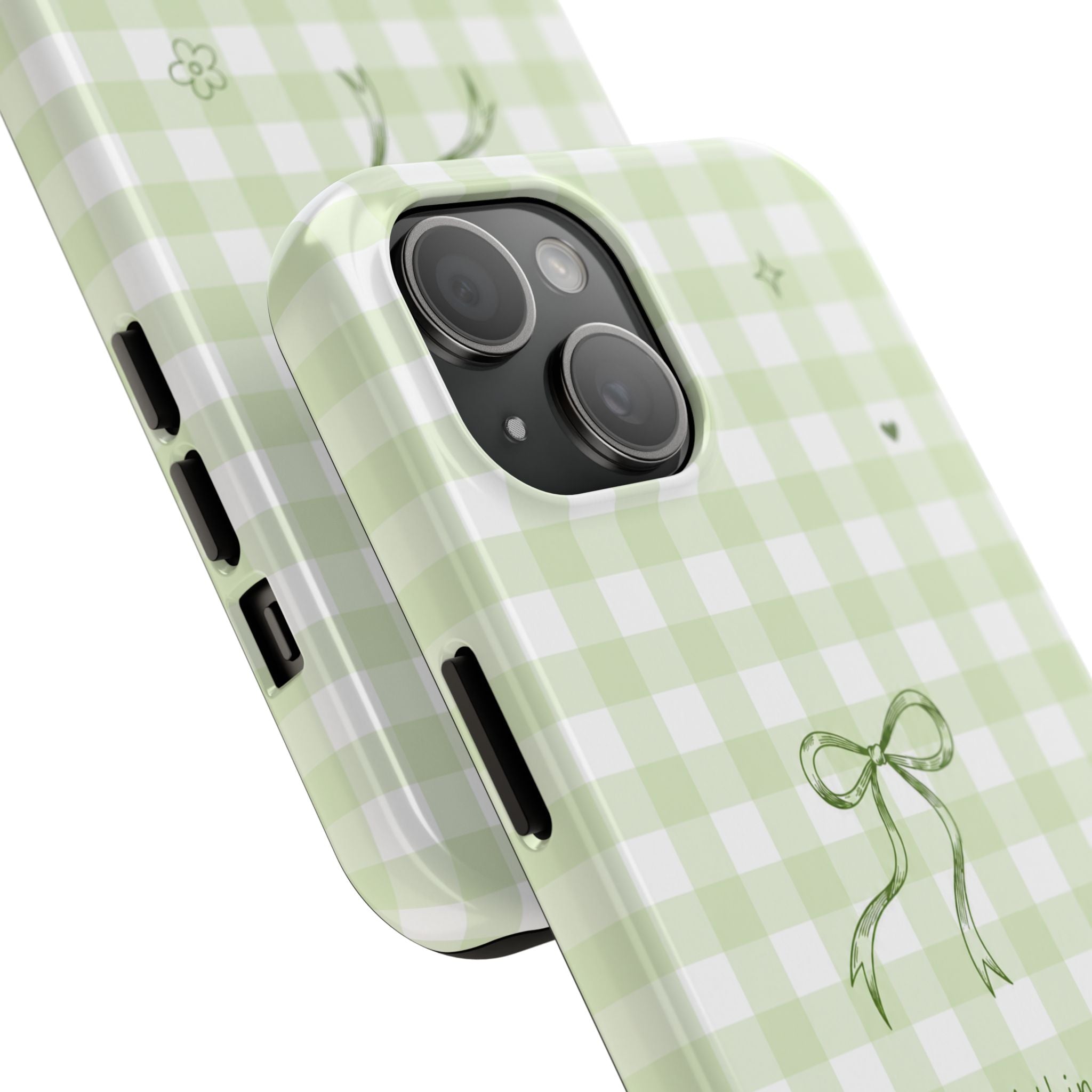 Sage Green Gingham Bow Phone Case | Cute Coquette Aesthetic iPhone & Samsung Galaxy Case | Protective Cover | Cute Bow Aesthetic Tough Case