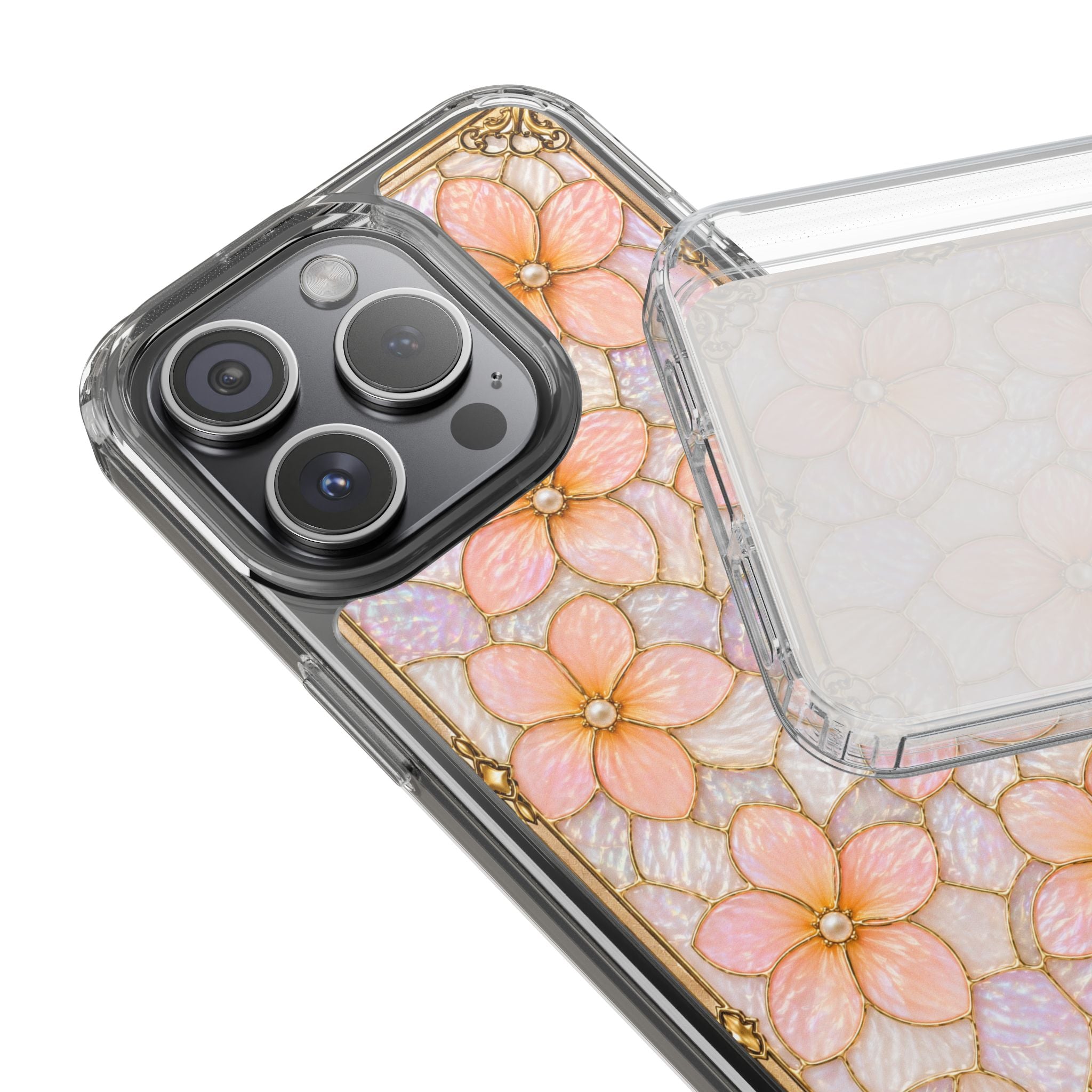 Luxury Pastel Plumeria Clear Phone Case | Stained Glass Floral iPhone Case | Shockproof Slim Transparent Cover
