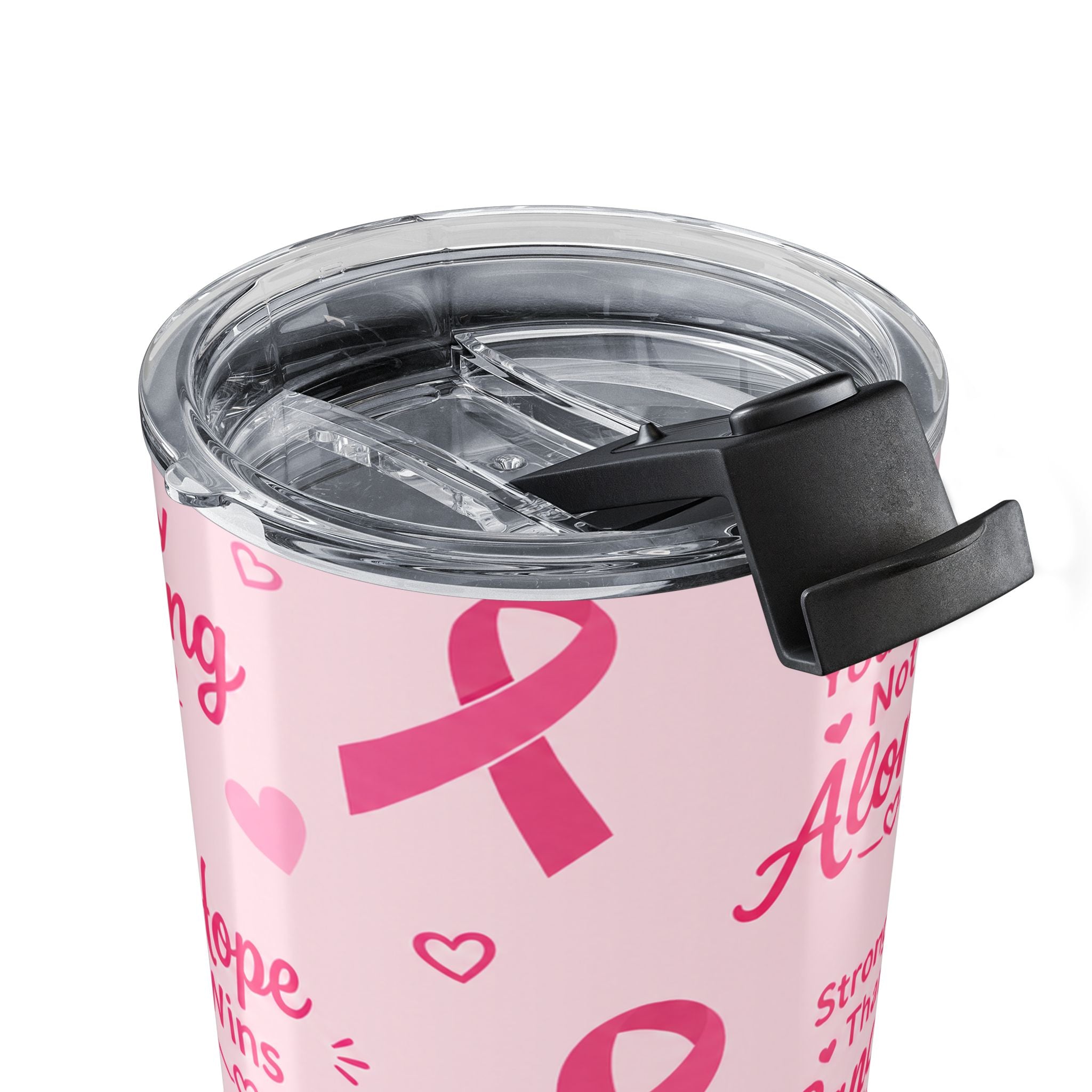 Breast Cancer Awareness Pink Tumbler | You Are Not Alone - Motivational Cup | 20oz Insulated Skinny Tumbler Gift for Warriors & Survivors