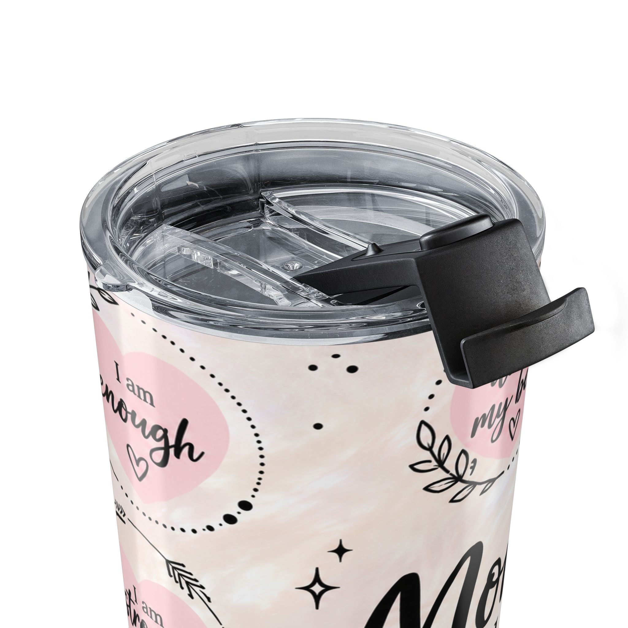 Mom Daily Affirmations 20oz Tumbler | Pink Boho Mama Cup | Insulated Stainless Steel Travel Mug with Lid | Inspirational Pink Travel Cup