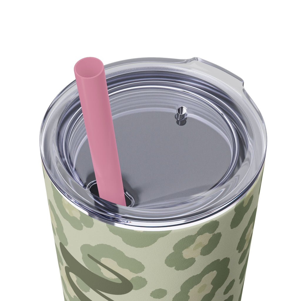 Custom Name Leopard Print Tumbler | Personalized 20oz Stainless Steel Skinny Tumbler with Straw | Trendy Aesthetic Gift for Her