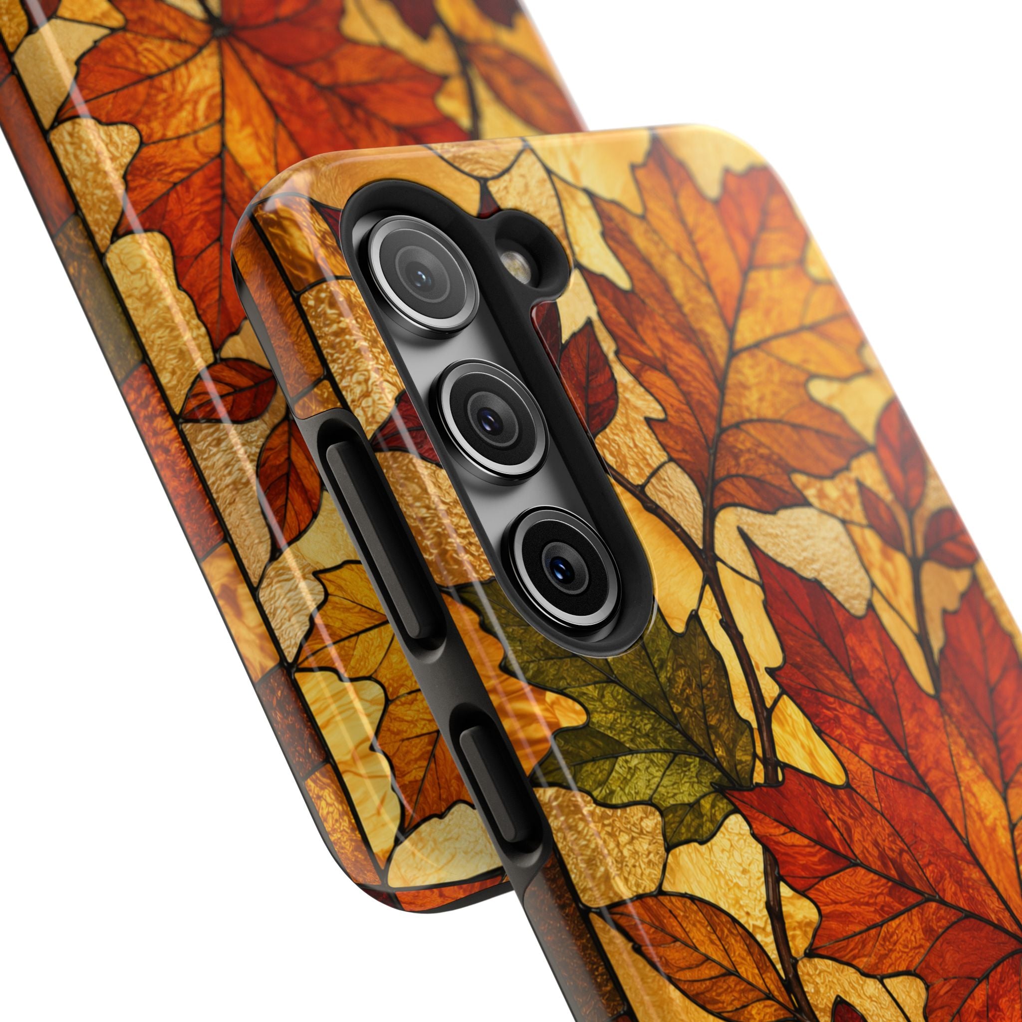 Autumn Leaves Phone Case | Stained Glass Fall Foliage Tough Case for iPhone & Samsung | Cozy Fall Aesthetic Protective Cover