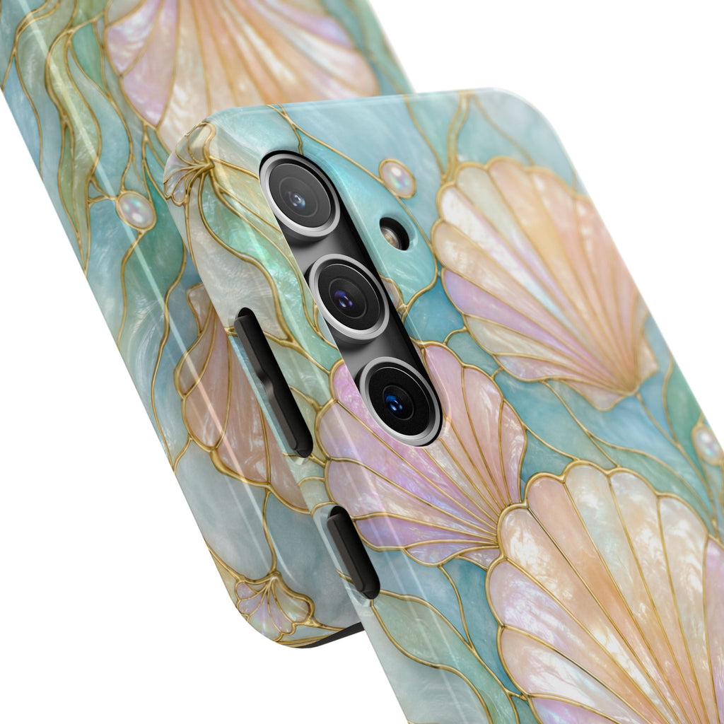 Pastel Seashell Phone Case | Faux Stained Glass Ocean Aesthetic Case for iPhone & Samsung | Cute Beachy Coastal Cover | Ocean Beach Vibes
