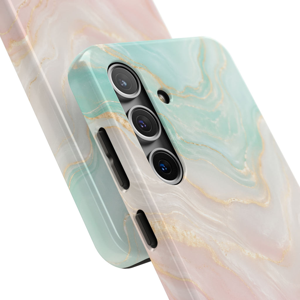 Pastel Marble Phone Case | Mint Green & Blush Pink Gold Vein Case | Aesthetic Tough Protective Case for iPhone & Samsung | iPhone Cover