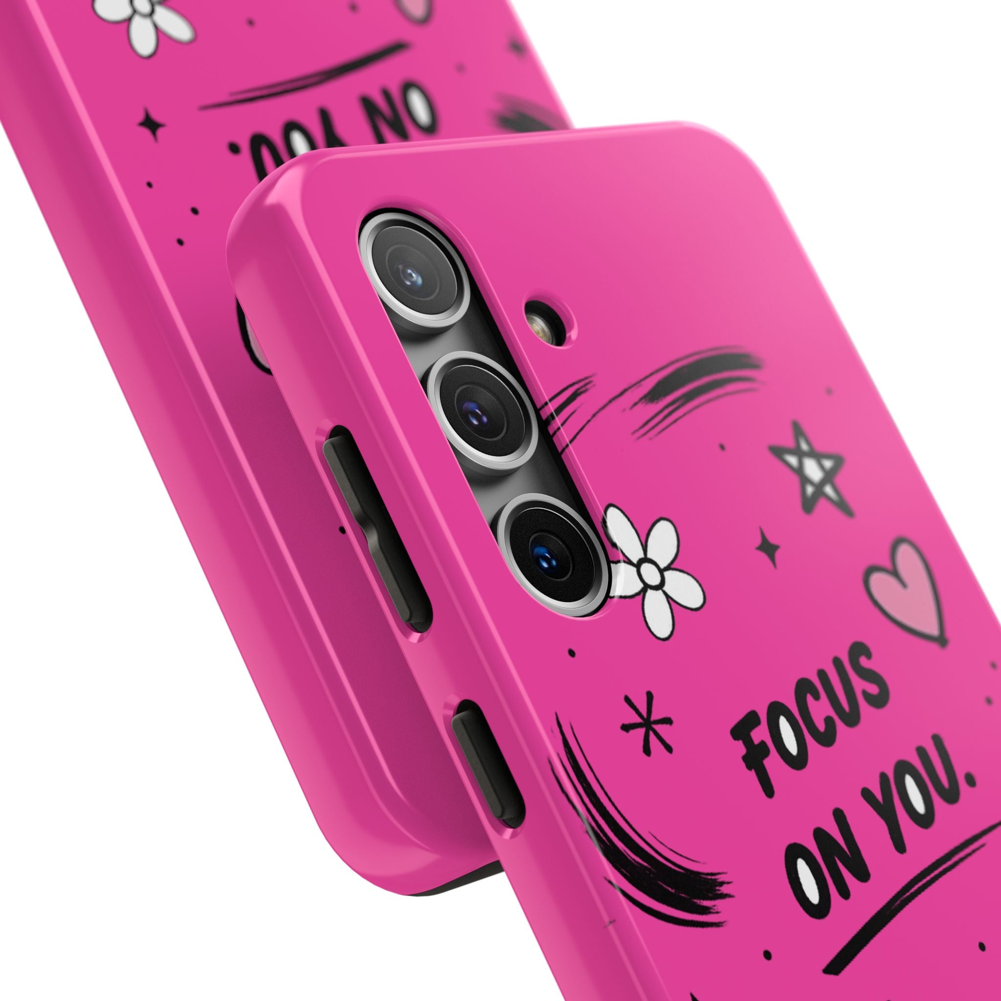 Hot Pink Focus On You Phone Case | Cute Girly Doodle Aesthetic Case for iPhone & Samsung Galaxy | Pink Motivational Phone Cover