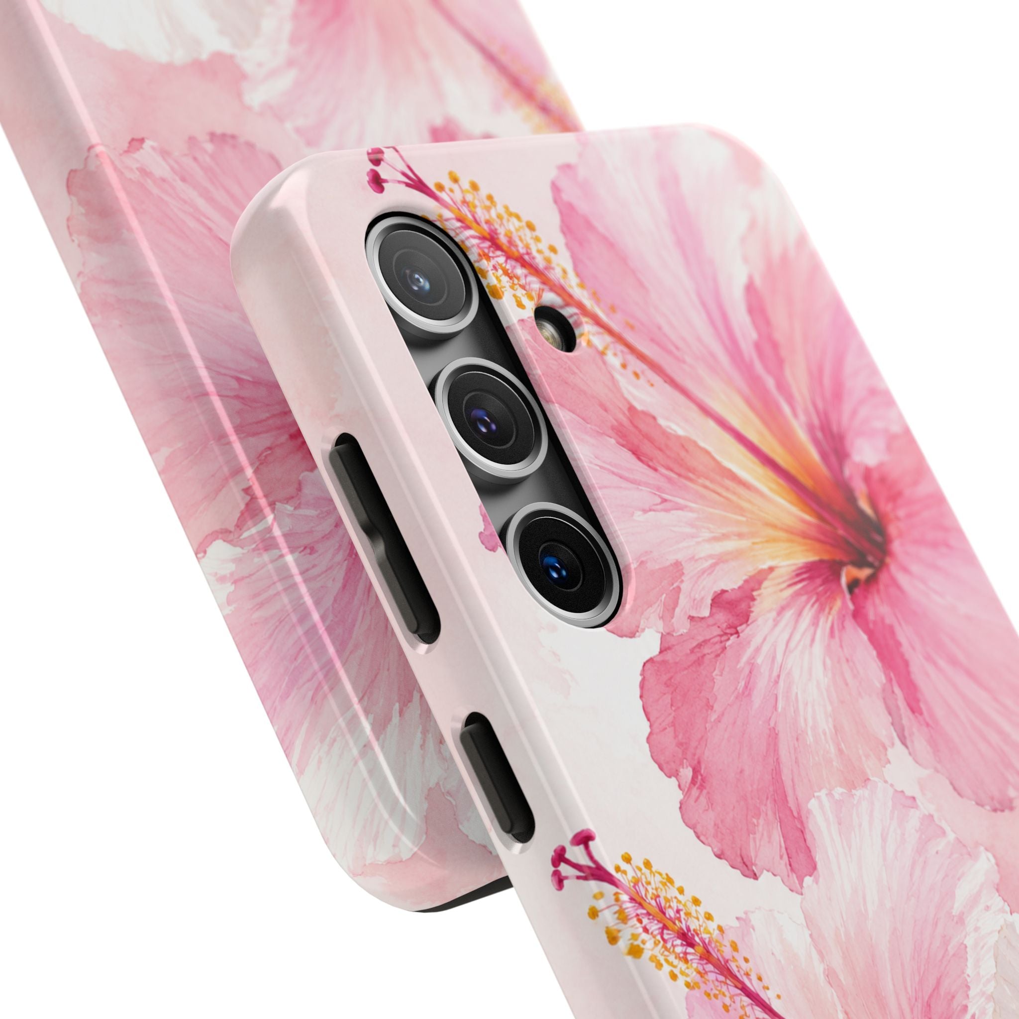 Pink Watercolor Hibiscus Phone Case | Elegant Floral iPhone & Samsung Case | Tropical Botanical Protective Cover