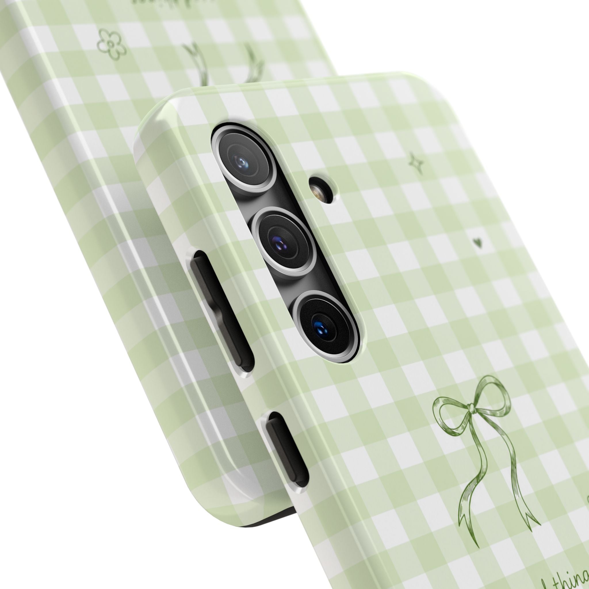 Sage Green Gingham Bow Phone Case | Cute Coquette Aesthetic iPhone & Samsung Galaxy Case | Protective Cover | Cute Bow Aesthetic Tough Case